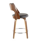Cecina 24'' Fixed-Height Counter Stool - Set of 2 - Walnut Wood, Brown PU, Chrome
