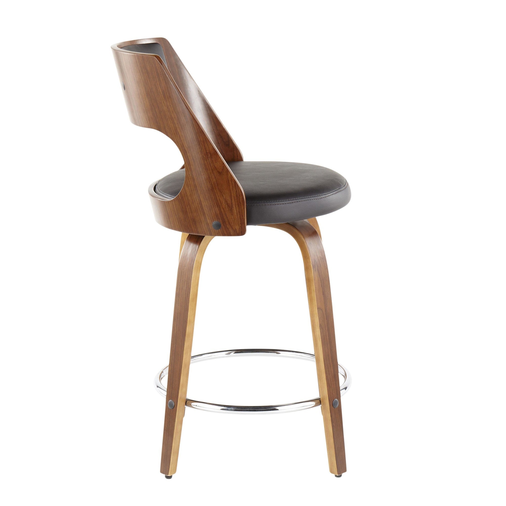 Cecina 24'' Fixed-Height Counter Stool - Set of 2 - Walnut Wood, Brown PU, Chrome