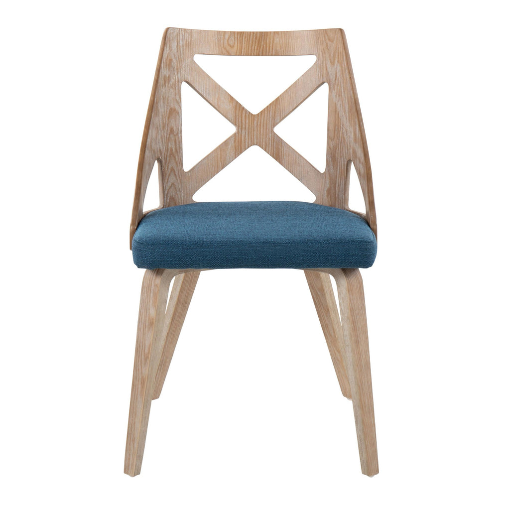 Charlotte Chair - Set of 2 - Whitewashed Wood, Blue Fabric