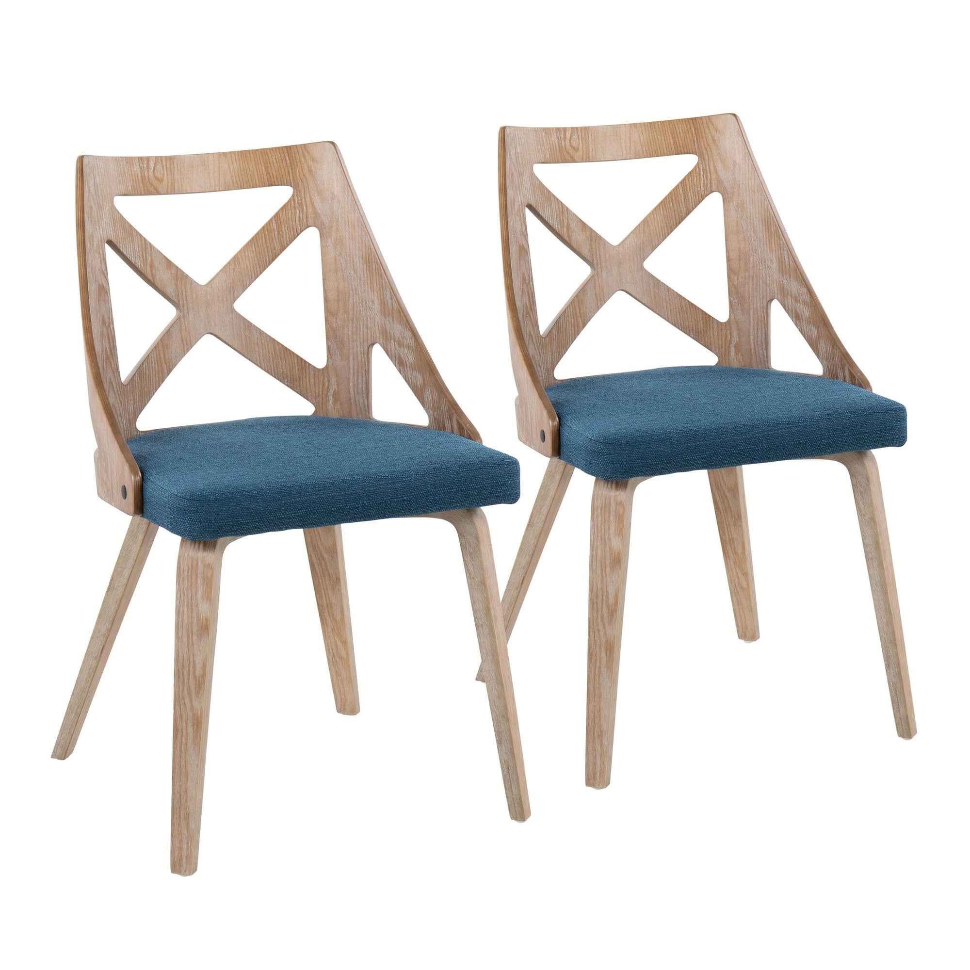 Charlotte Chair - Set of 2 - Whitewashed Wood, Blue Fabric