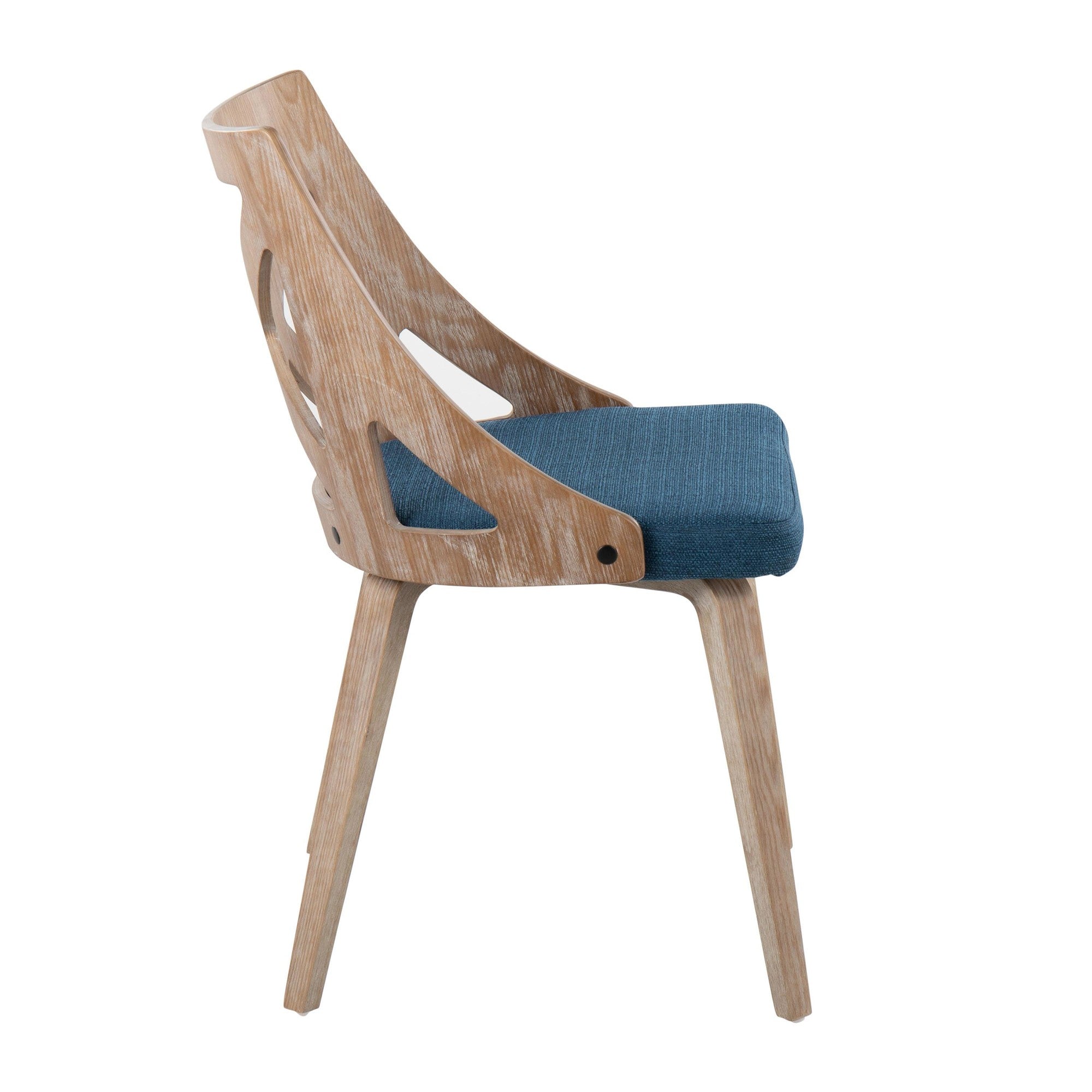Charlotte Chair - Set of 2 - Whitewashed Wood, Blue Fabric