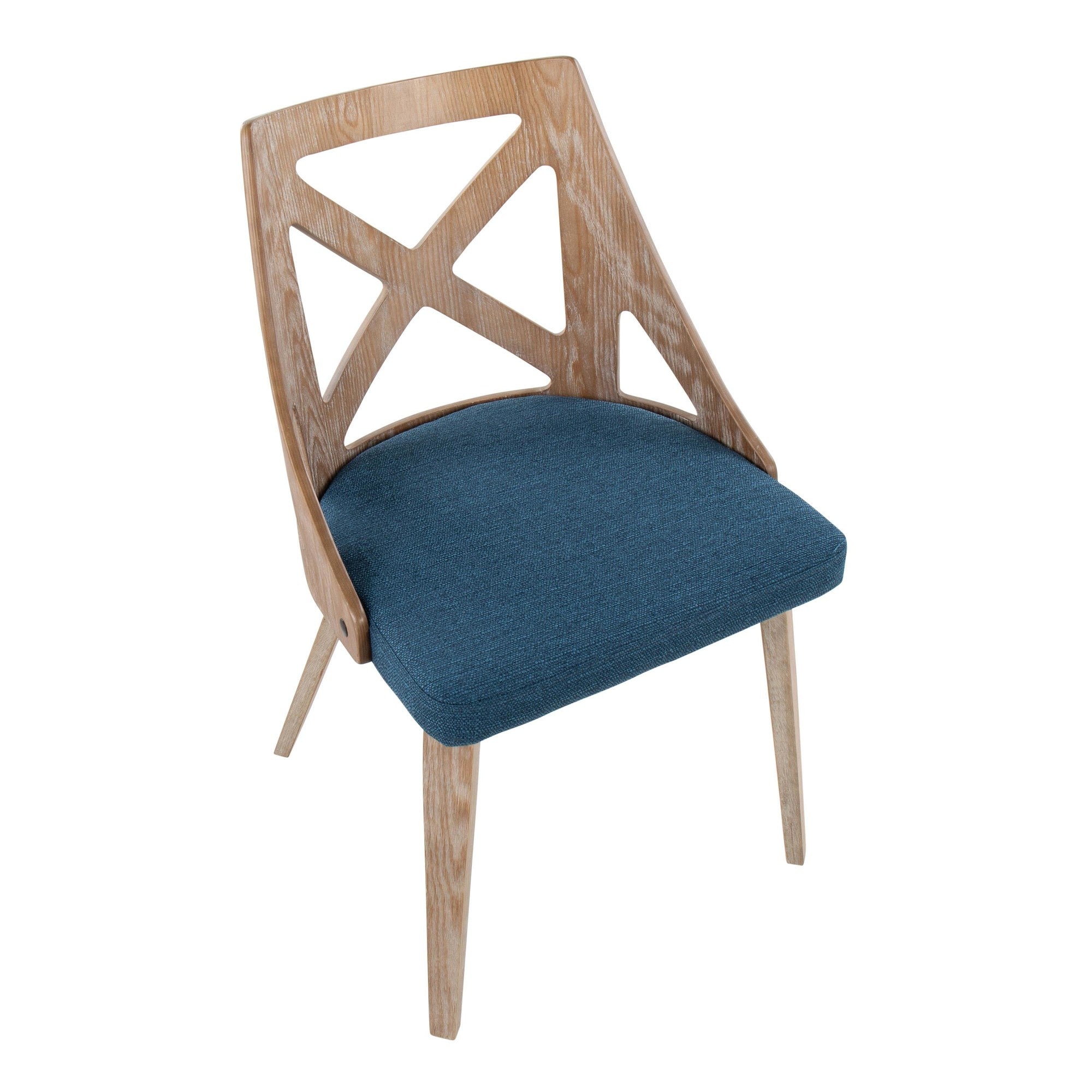 Charlotte Chair - Set of 2 - Whitewashed Wood, Blue Fabric