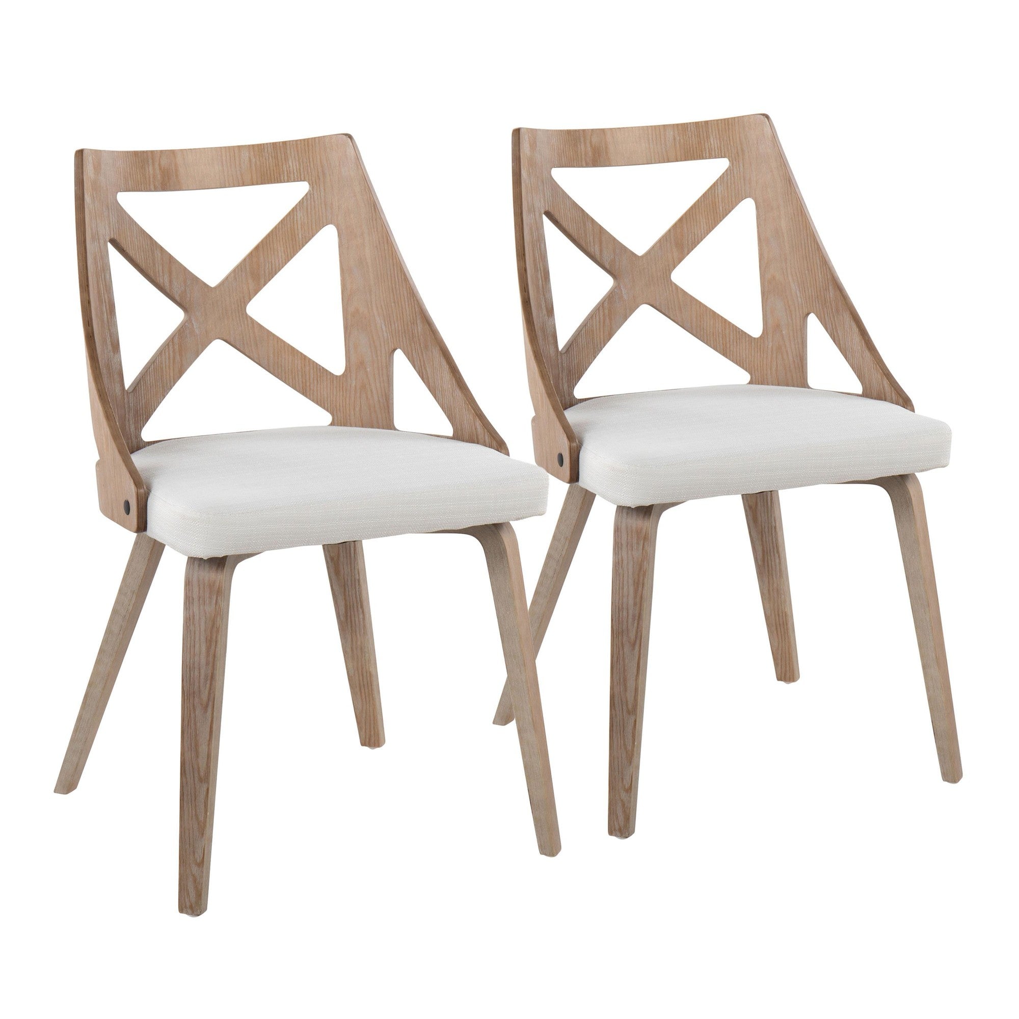 Charlotte Chair - Set of 2 - Whitewashed Wood, Cream Noise Fabric