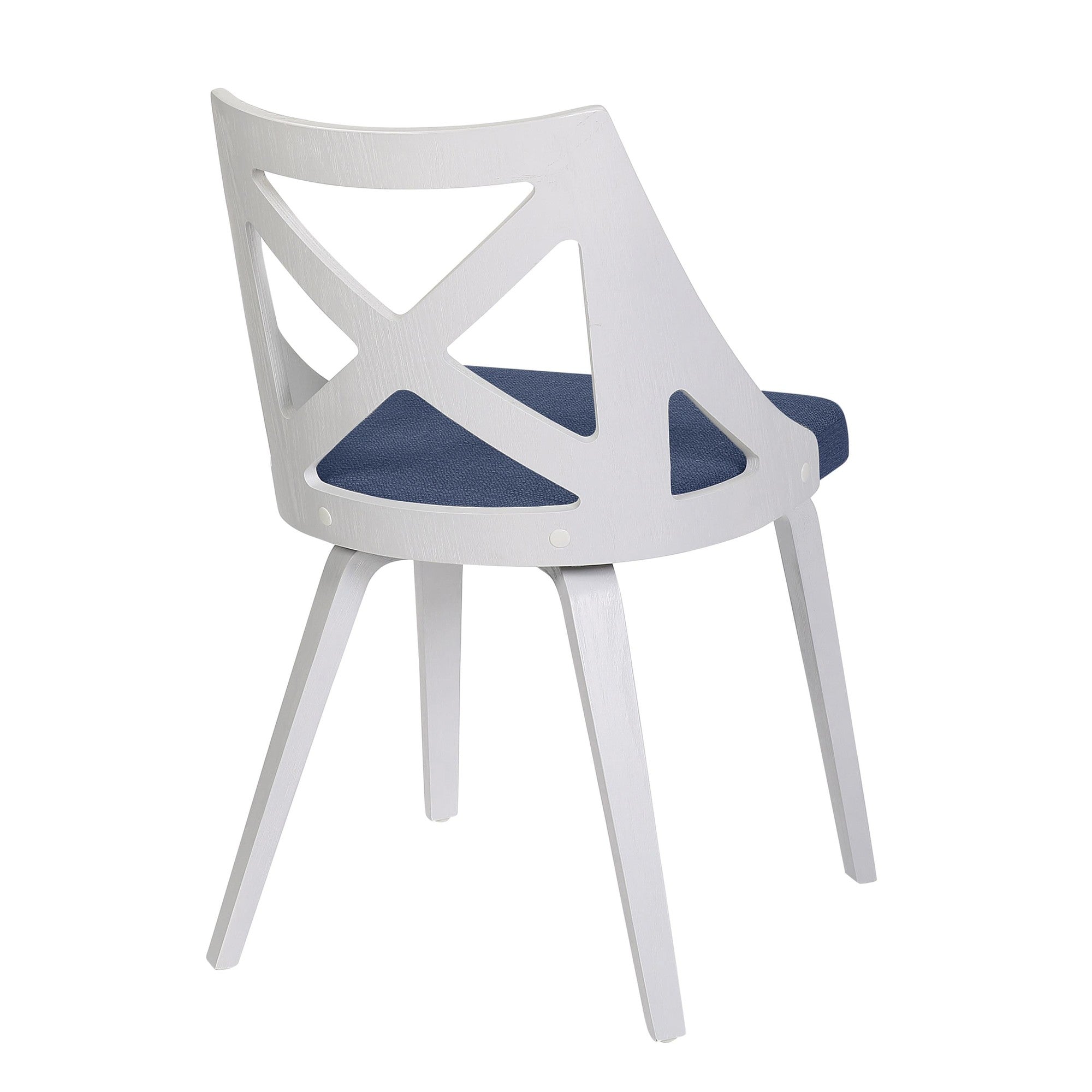 Charlotte Chair - Set of 2 - White Textured Wood, Blue Fabric