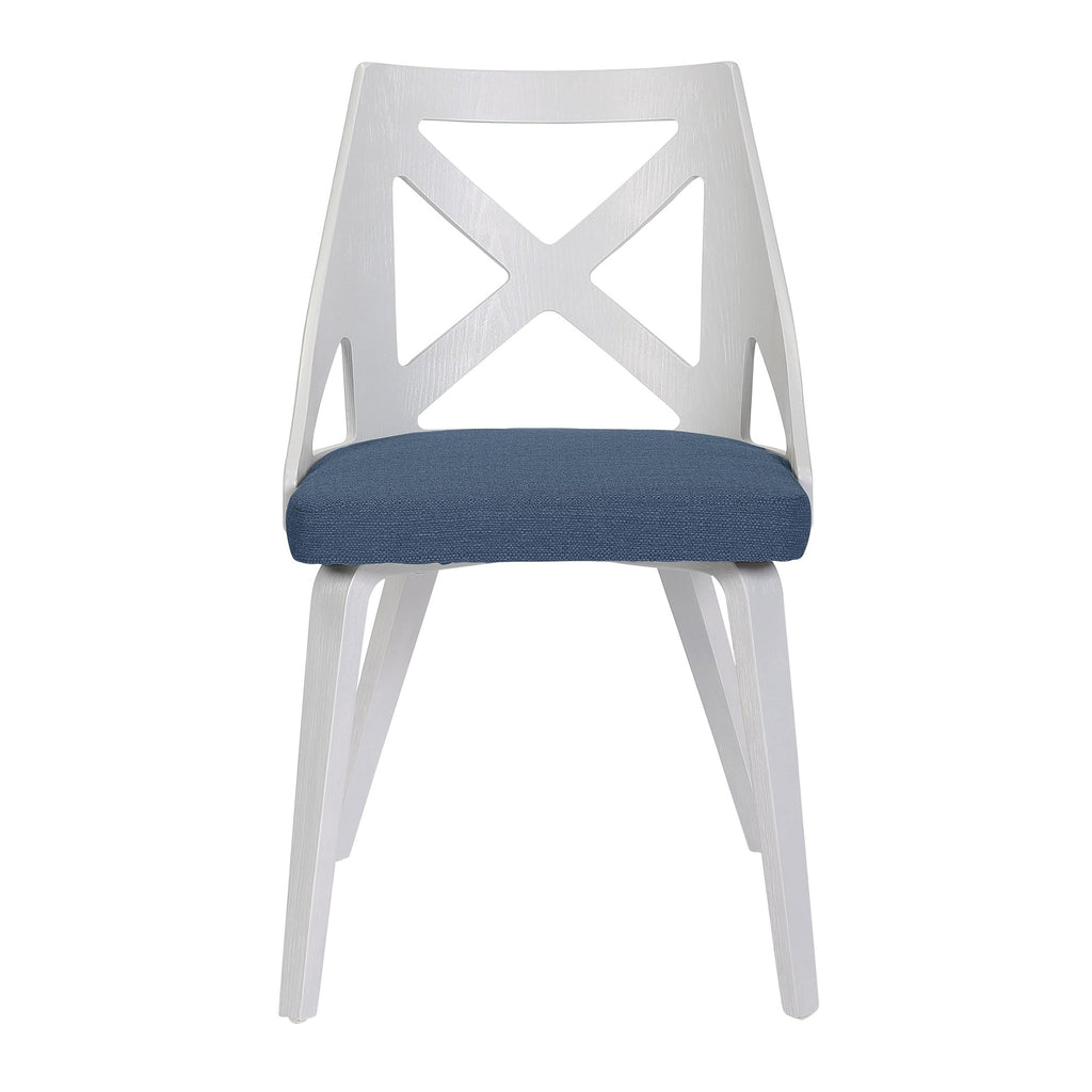 Charlotte Chair - Set of 2 - White Textured Wood, Blue Fabric
