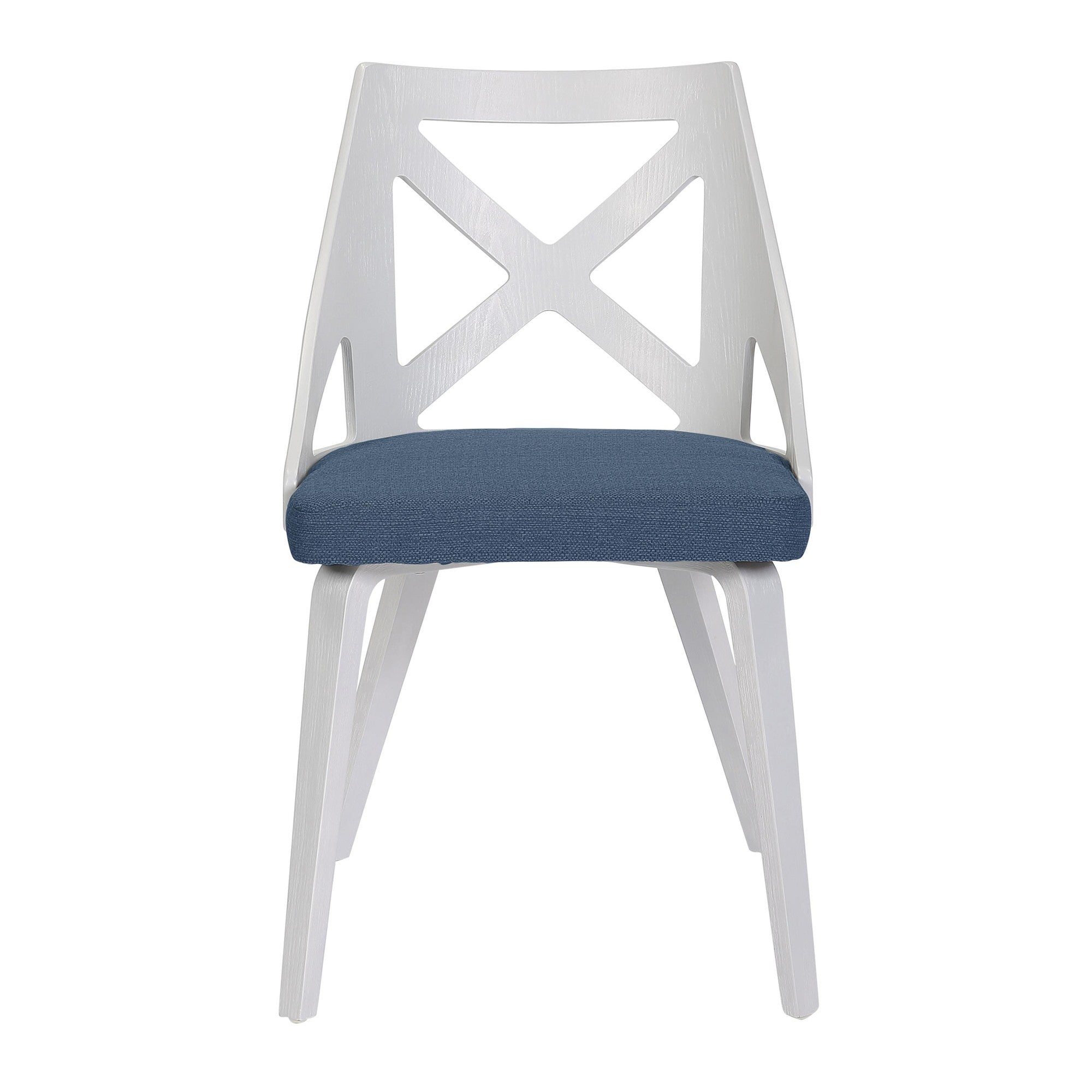Charlotte Chair - Set of 2 - White Textured Wood, Blue Fabric
