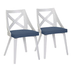 Charlotte Chair - Set of 2 - White Textured Wood, Blue Fabric