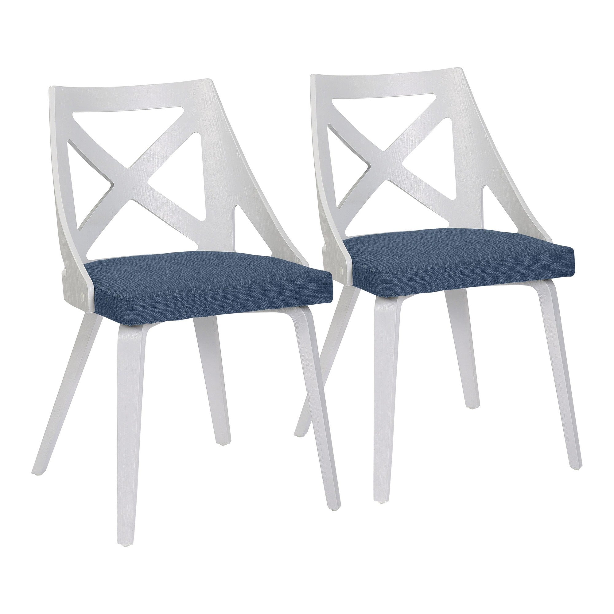 Charlotte Chair - Set of 2 - White Textured Wood, Blue Fabric