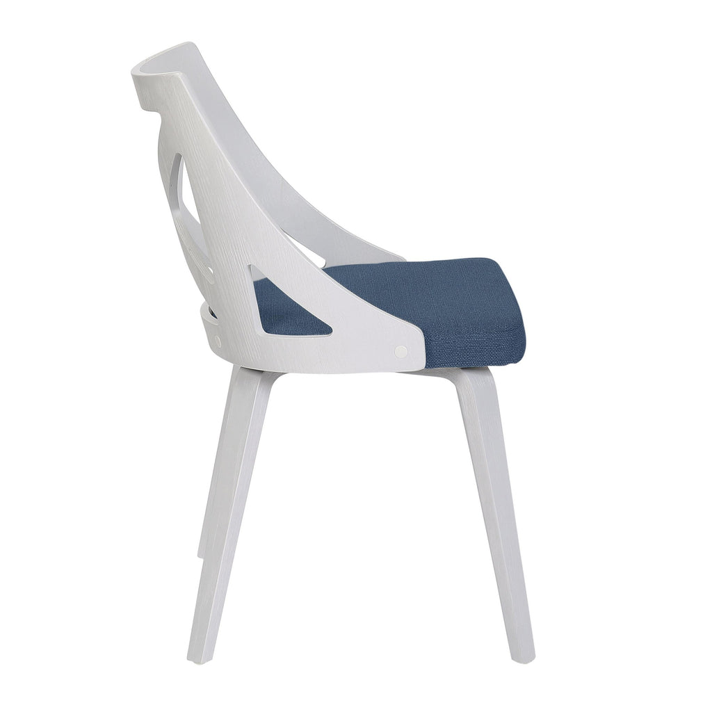 Charlotte Chair - Set of 2 - White Textured Wood, Blue Fabric