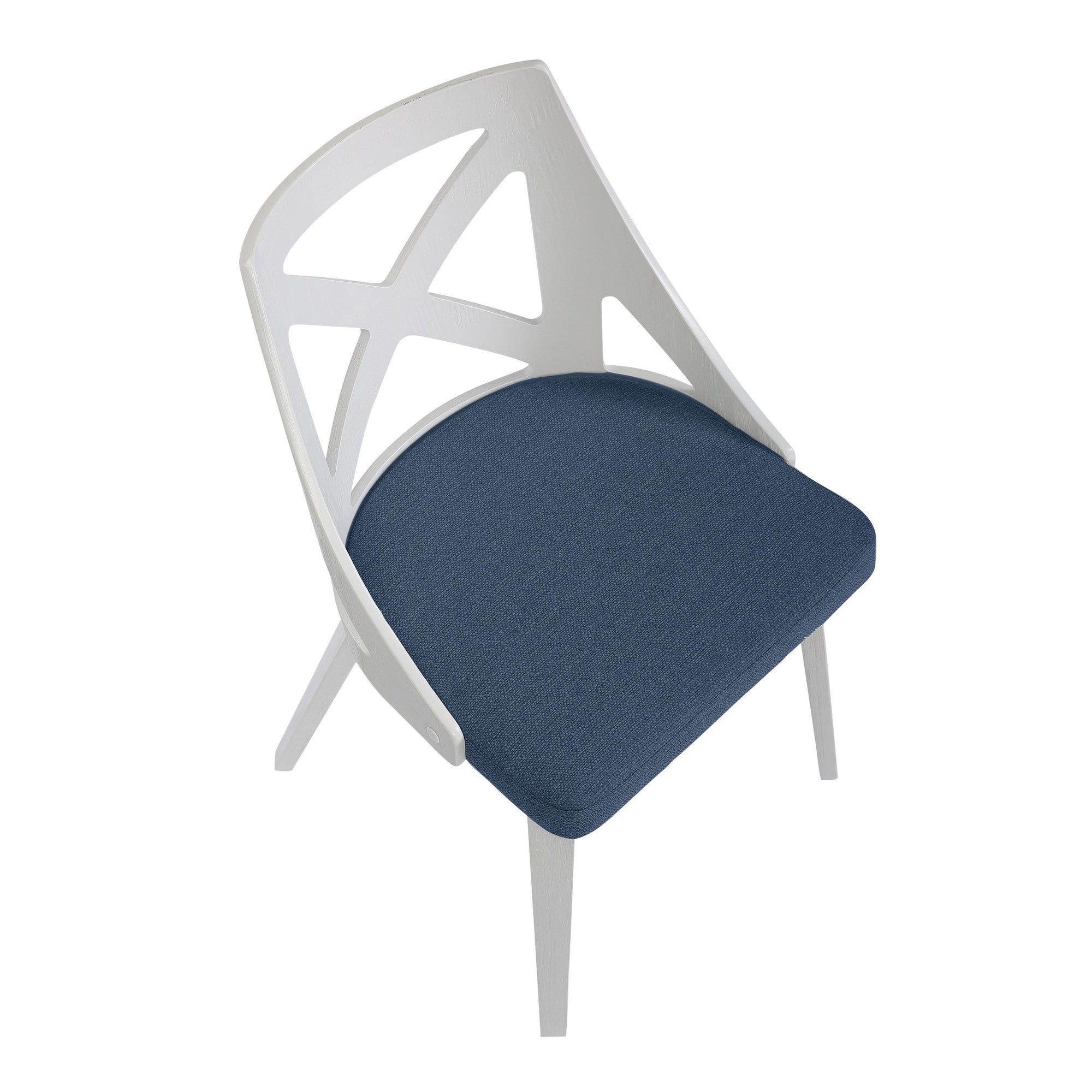 Charlotte Chair - Set of 2 - White Textured Wood, Blue Fabric