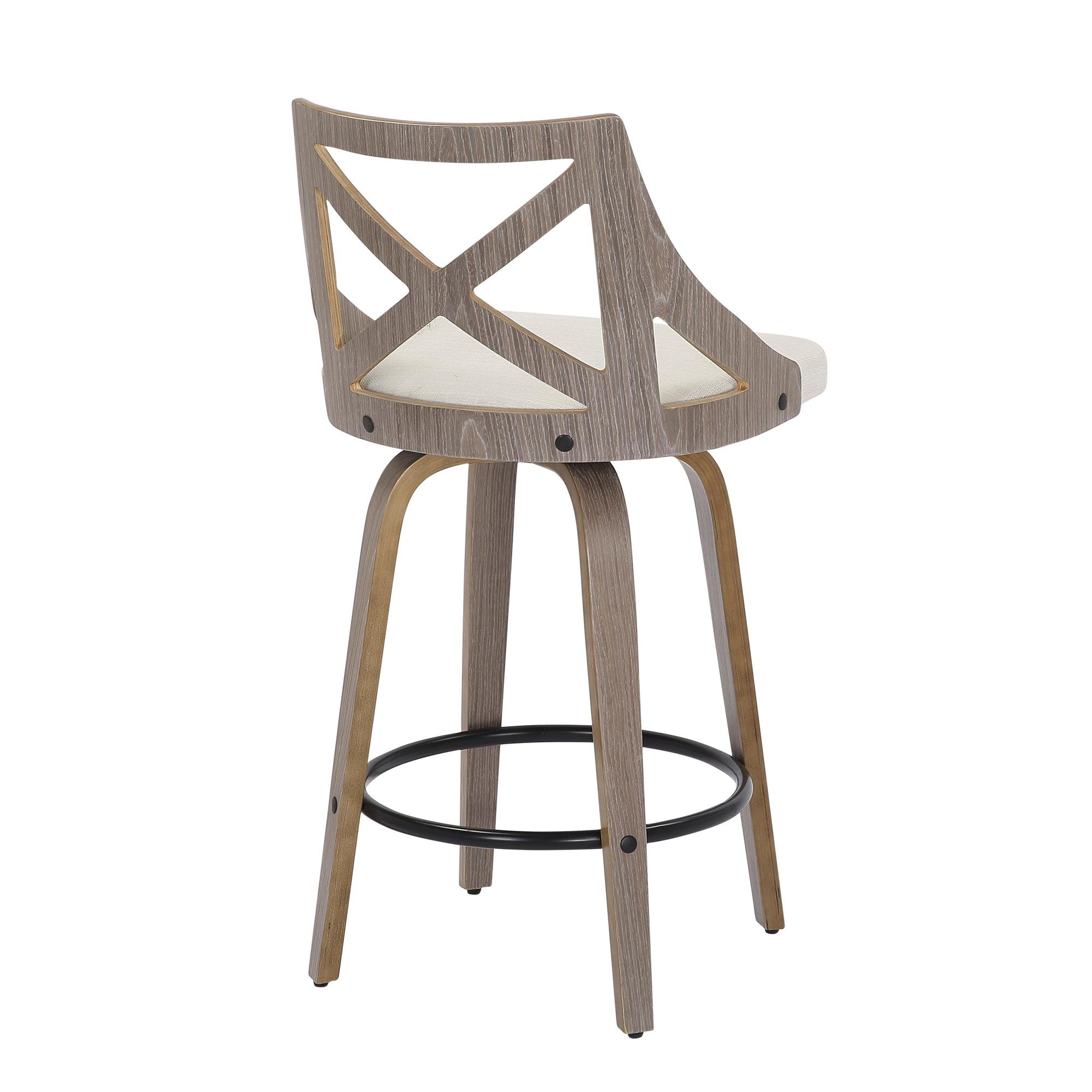 Charlotte 26" Fixed-Height Counter Stool - Set of 2 - Light Grey Wood, Cream Noise Fabric