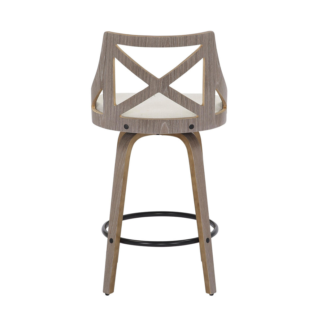 Charlotte 26" Fixed-Height Counter Stool - Set of 2 - Light Grey Wood, Cream Noise Fabric