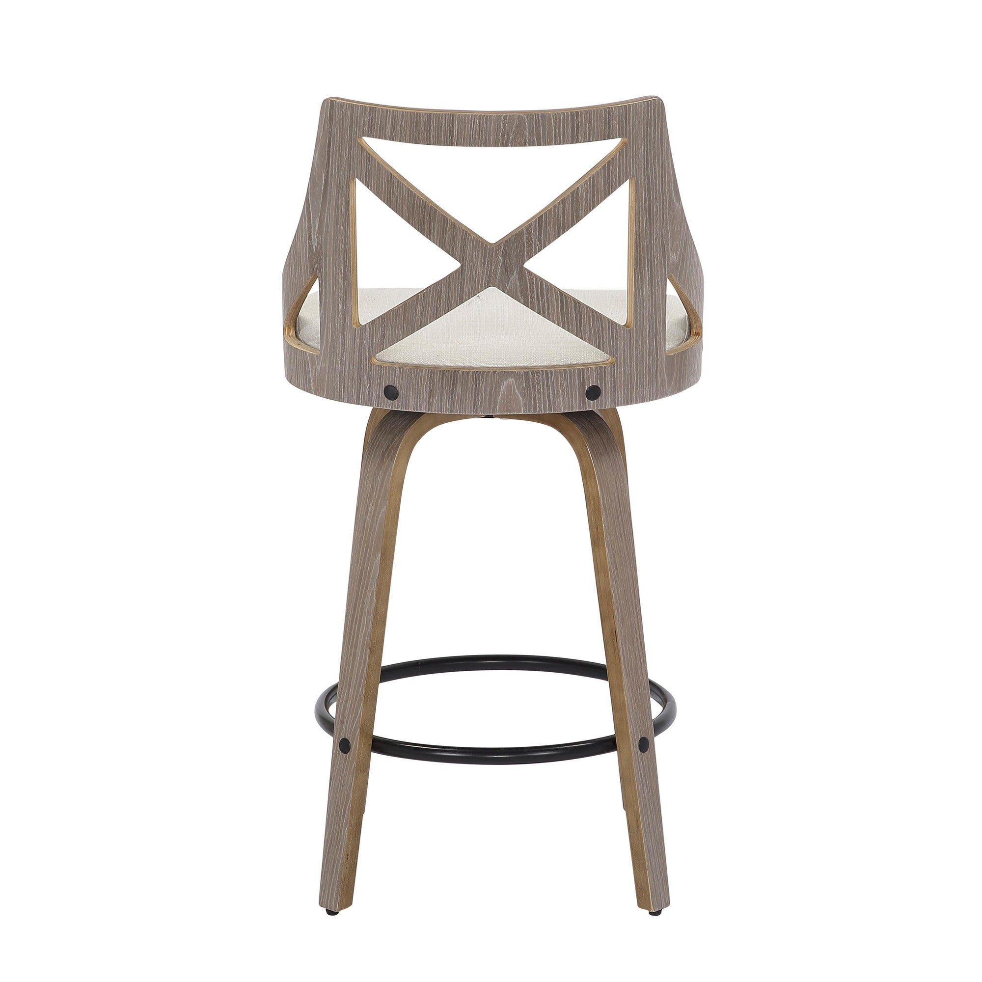 Charlotte 26" Fixed-Height Counter Stool - Set of 2 - Light Grey Wood, Cream Noise Fabric
