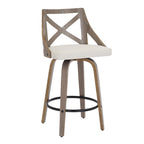 Charlotte 26" Fixed-Height Counter Stool - Set of 2 - Light Grey Wood, Cream Noise Fabric