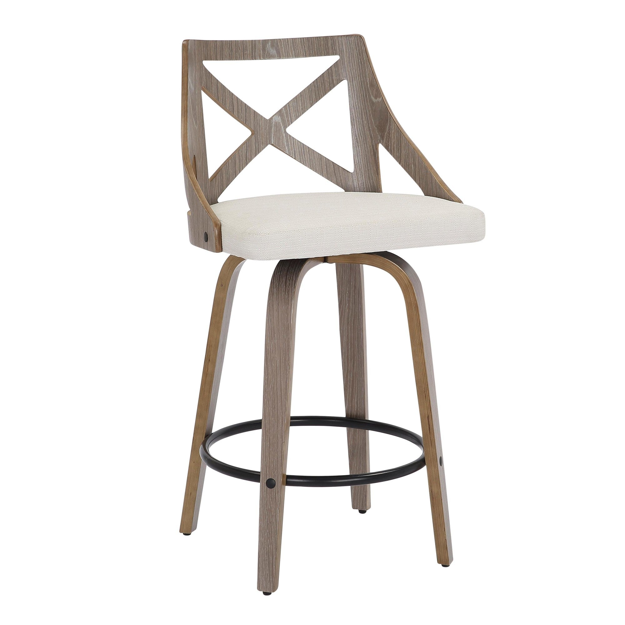 Charlotte 26" Fixed-Height Counter Stool - Set of 2 - Light Grey Wood, Cream Noise Fabric