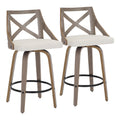 Charlotte 26" Fixed-Height Counter Stool - Set of 2 - Light Grey Wood, Cream Noise Fabric