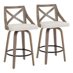 Charlotte 26" Fixed-Height Counter Stool - Set of 2 - Light Grey Wood, Cream Noise Fabric