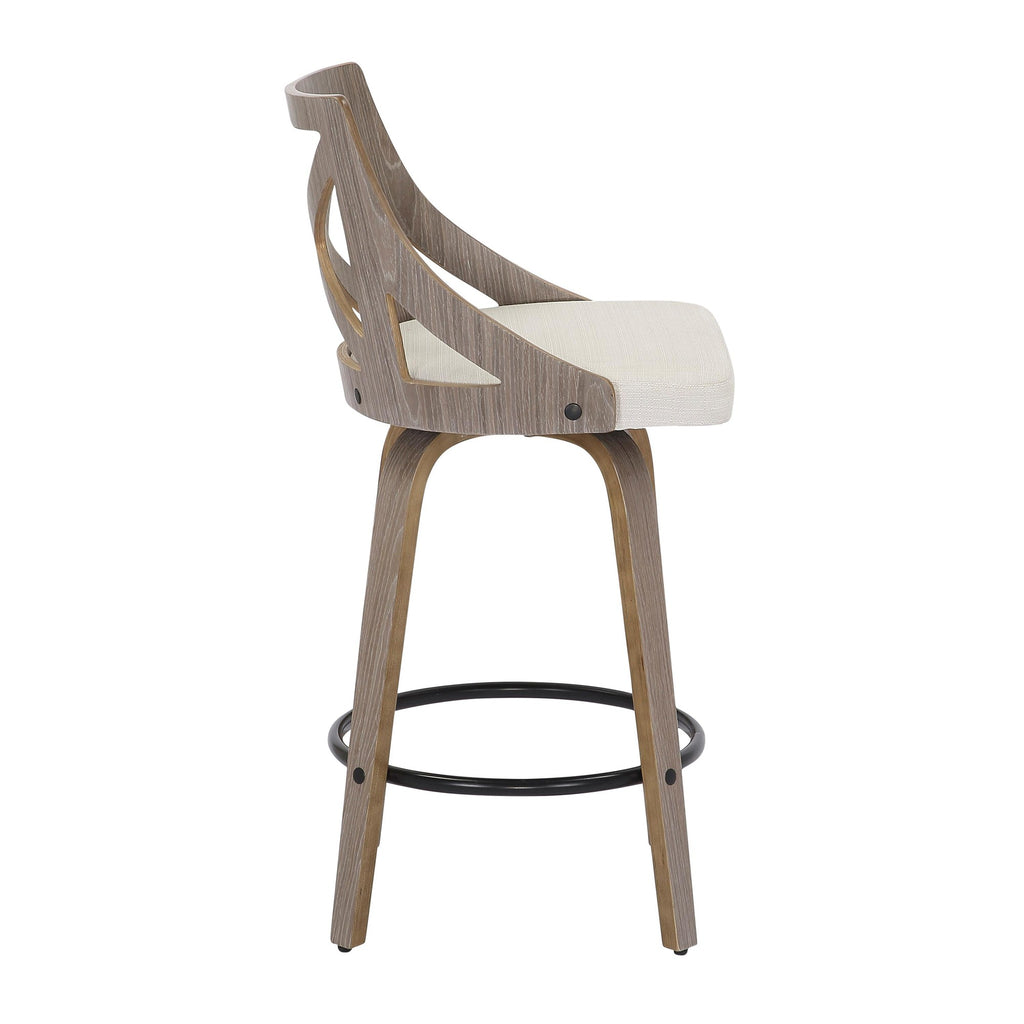 Charlotte 26" Fixed-Height Counter Stool - Set of 2 - Light Grey Wood, Cream Noise Fabric