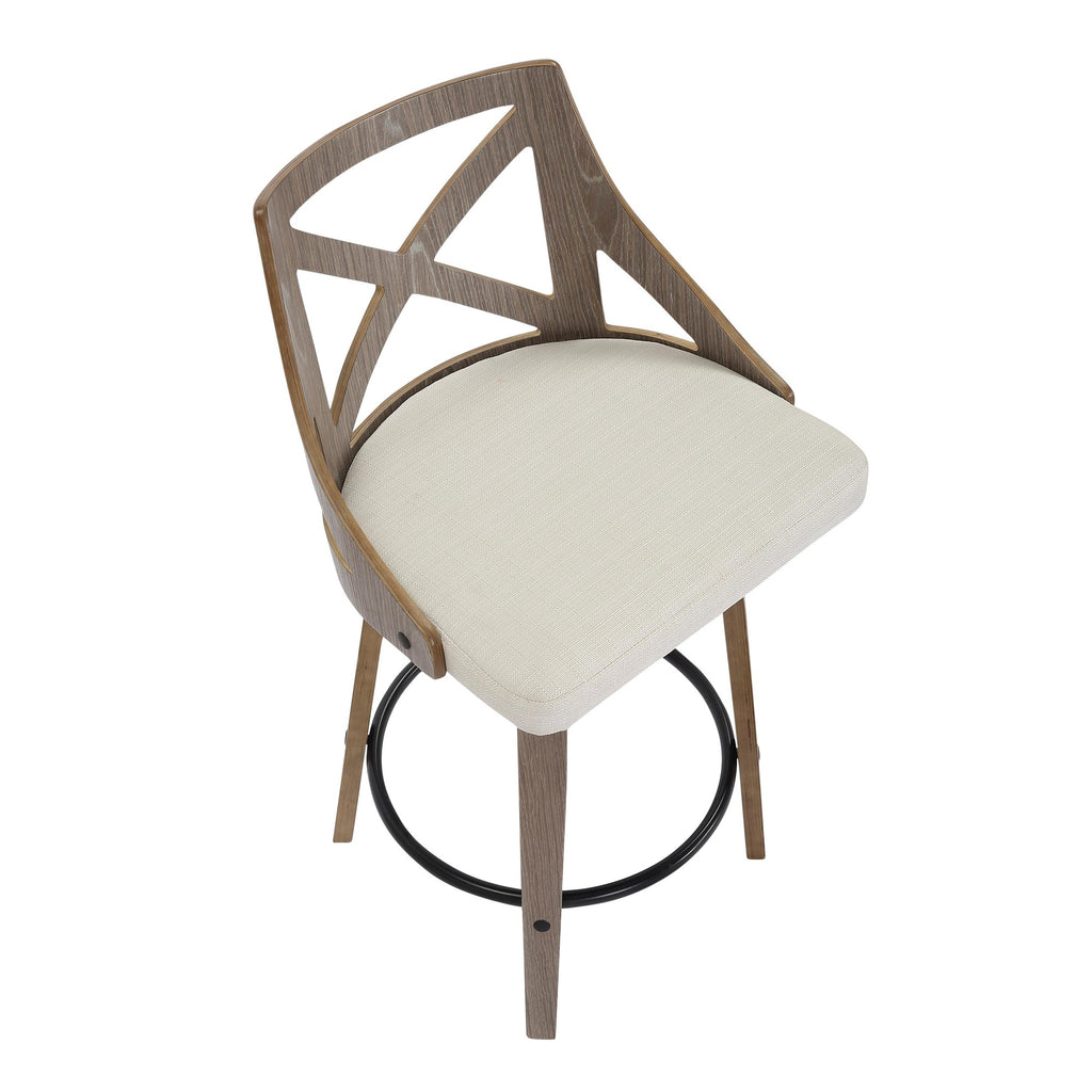 Charlotte 26" Fixed-Height Counter Stool - Set of 2 - Light Grey Wood, Cream Noise Fabric