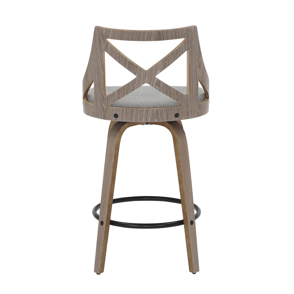 Charlotte 26" Fixed-Height Counter Stool - Set of 2 - Light Grey Wood, Grey Fabric