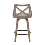 Charlotte 26" Fixed-Height Counter Stool - Set of 2 - Light Grey Wood, Grey Fabric