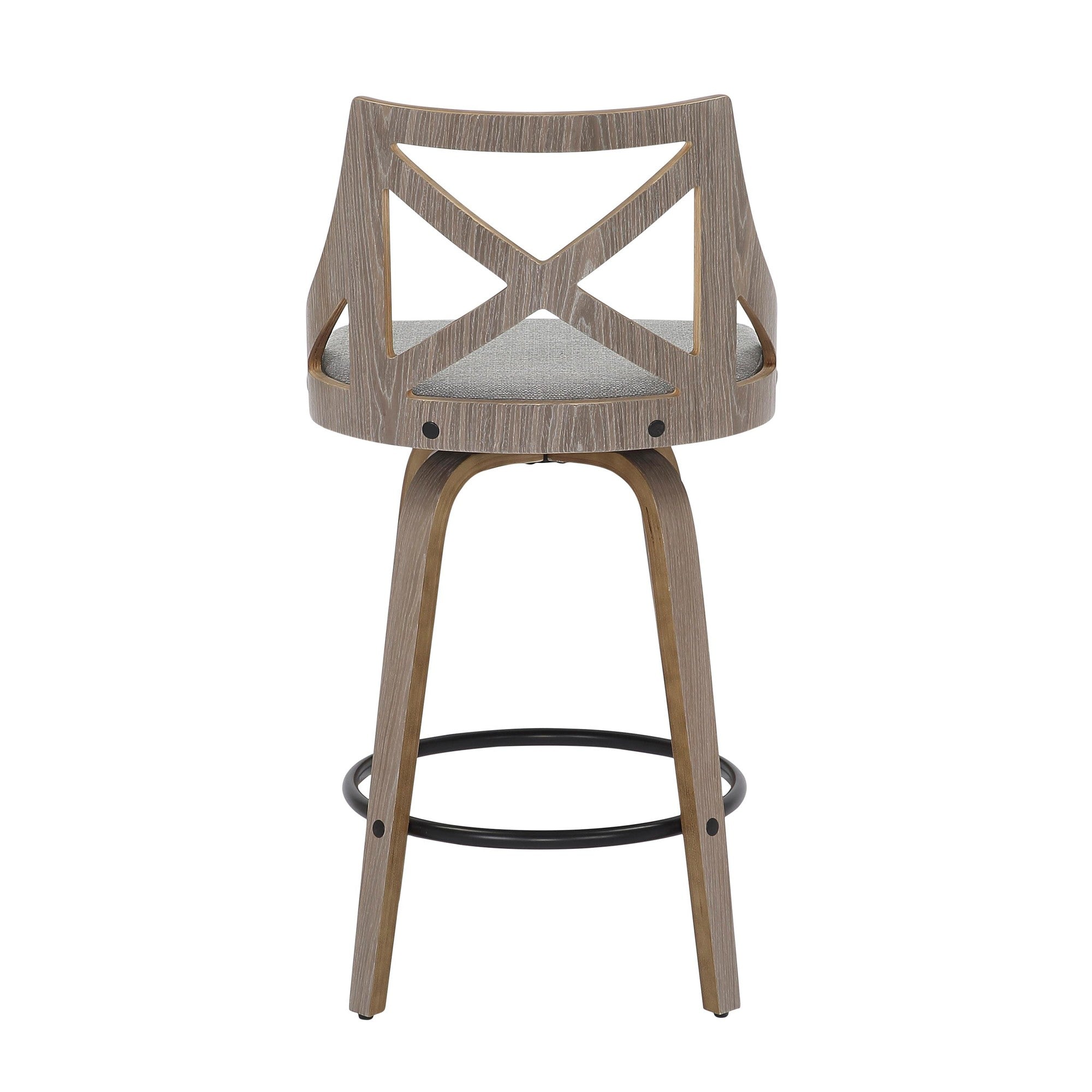Charlotte 26" Fixed-Height Counter Stool - Set of 2 - Light Grey Wood, Grey Fabric