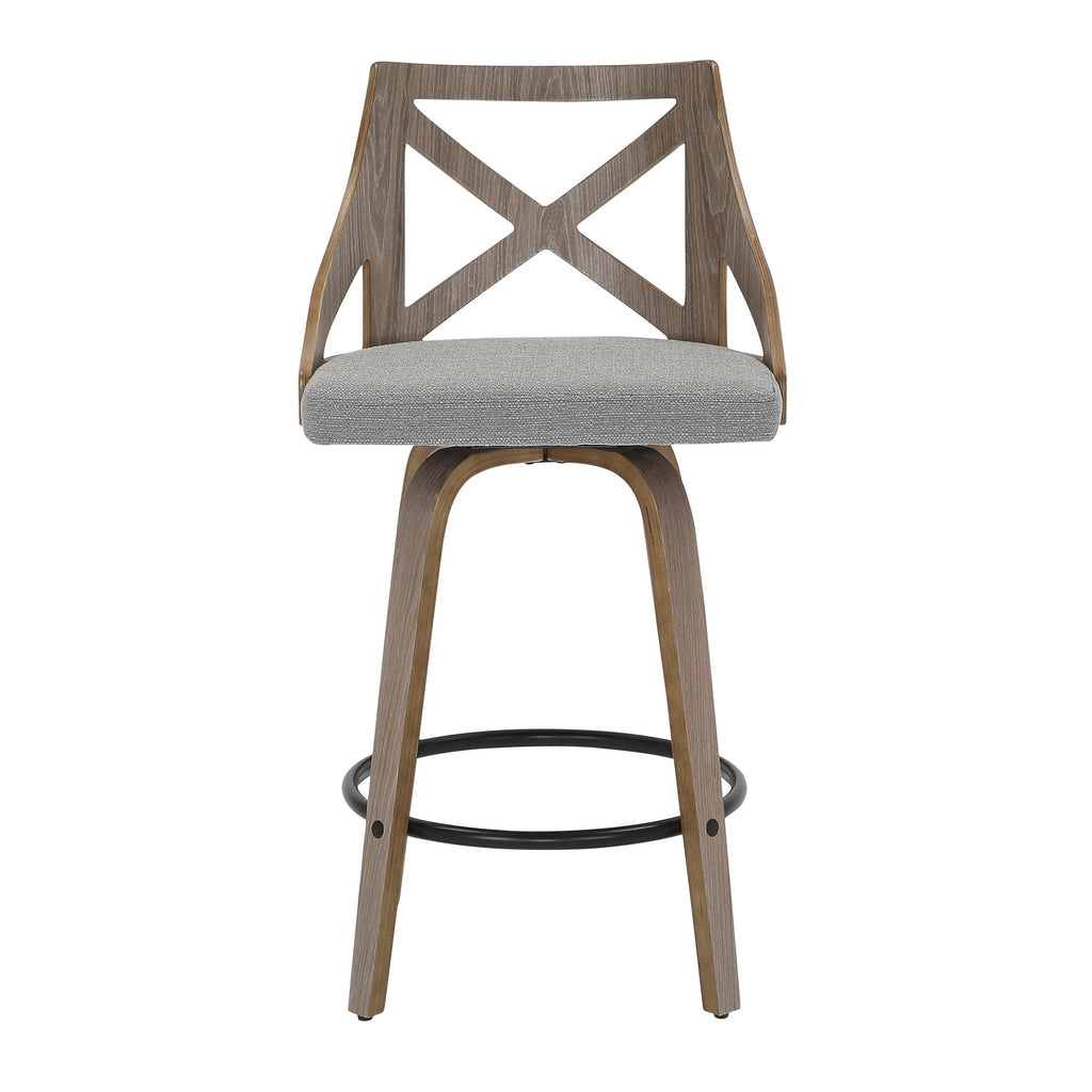 Charlotte 26" Fixed-Height Counter Stool - Set of 2 - Light Grey Wood, Grey Fabric