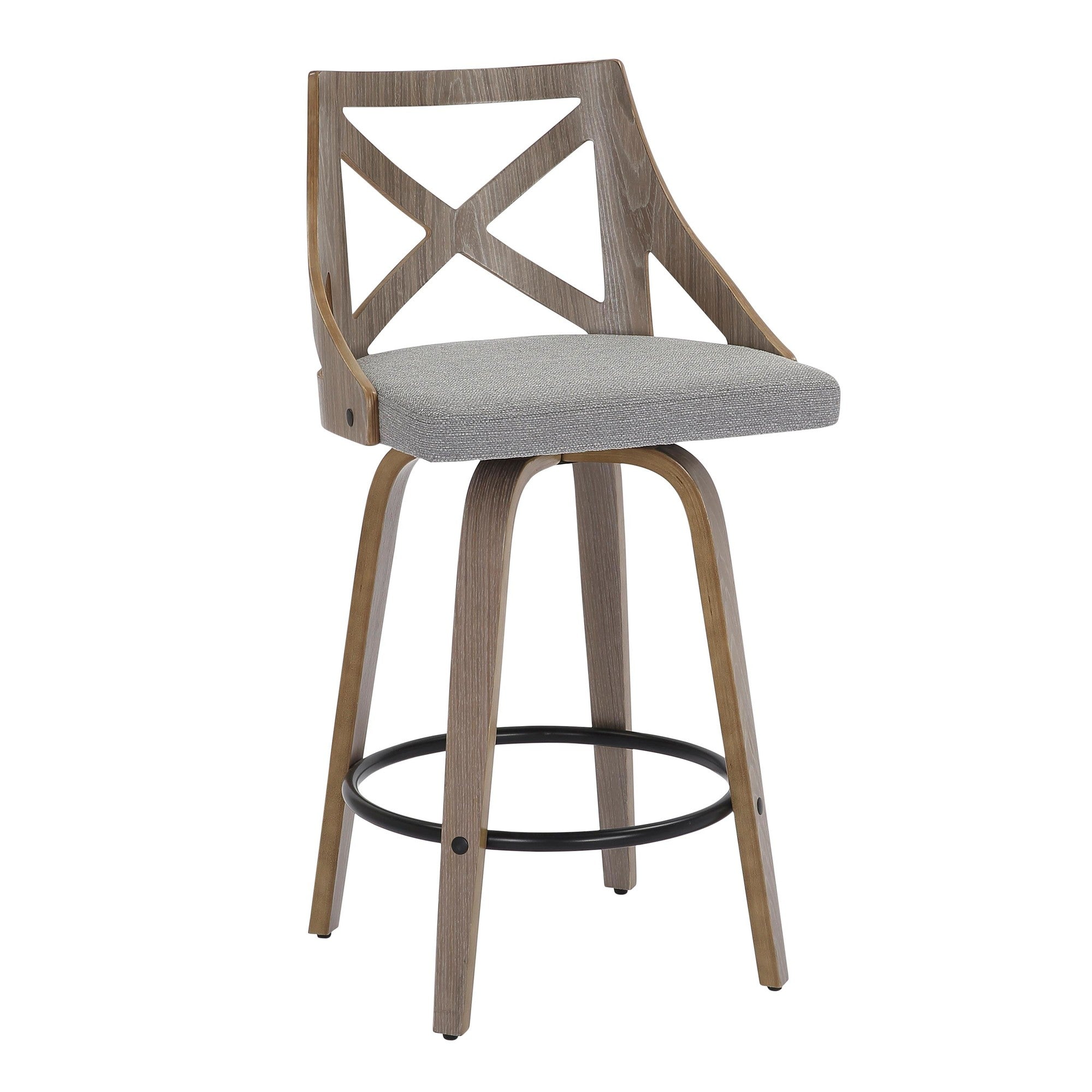 Charlotte 26" Fixed-Height Counter Stool - Set of 2 - Light Grey Wood, Grey Fabric
