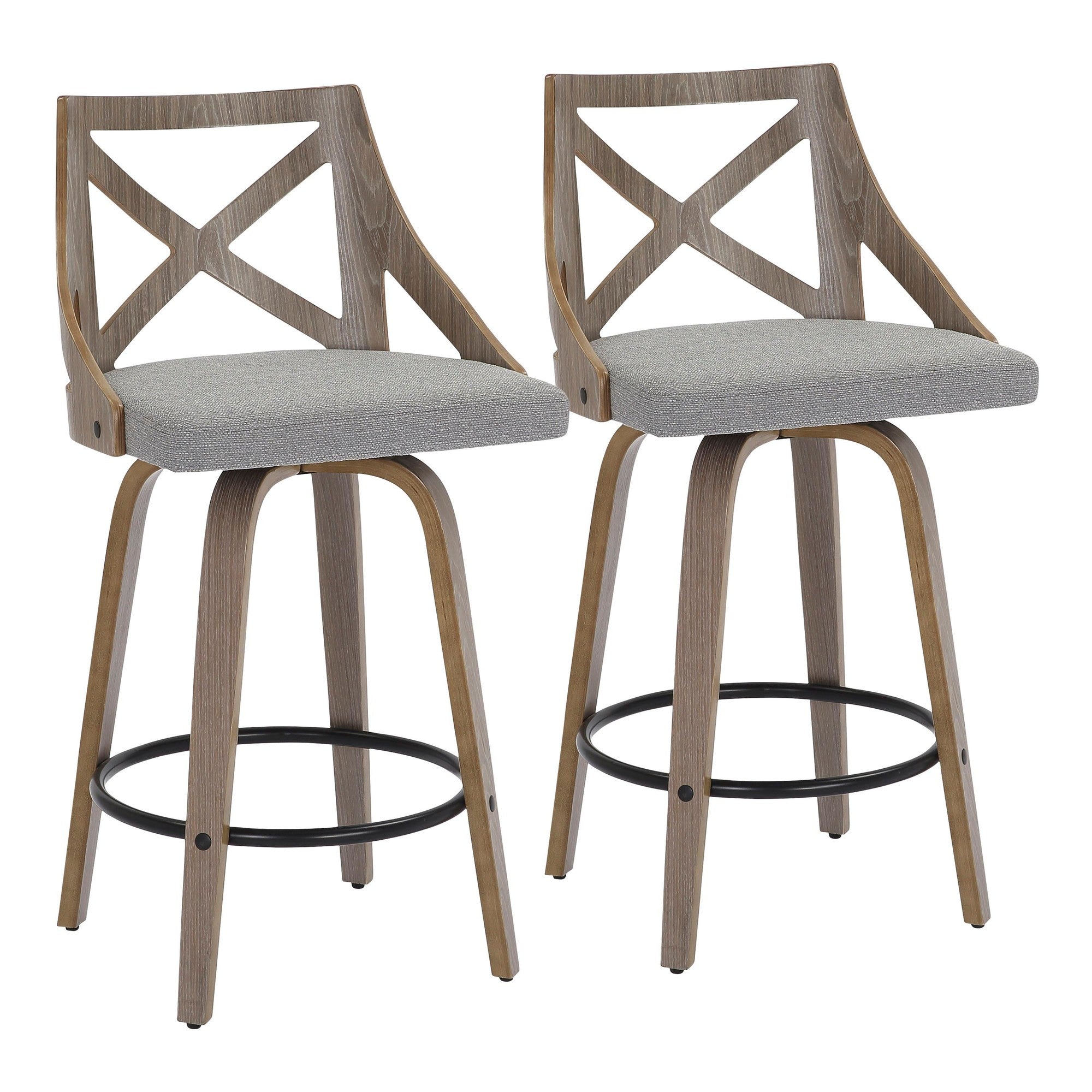 Charlotte 26" Fixed-Height Counter Stool - Set of 2 - Light Grey Wood, Grey Fabric