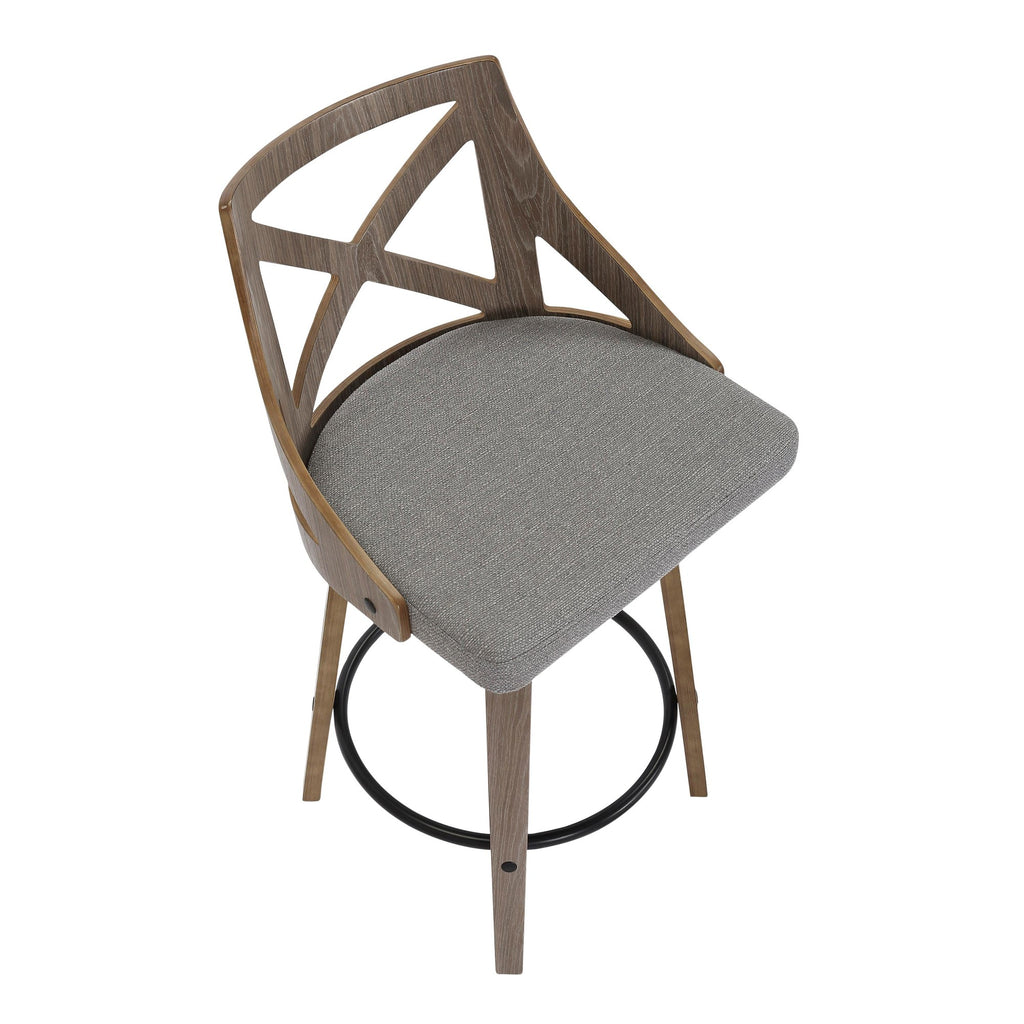 Charlotte 26" Fixed-Height Counter Stool - Set of 2 - Light Grey Wood, Grey Fabric