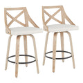 Charlotte 26" Fixed-Height Counter Stool - Set of 2 - Whitewashed Wood, Black Metal, Cream Fabric