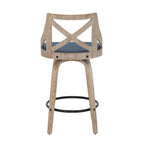 Charlotte 26" Fixed-Height Counter Stool - Set of 2 - Whitewashed Wood, Blue Fabric, Black Metal