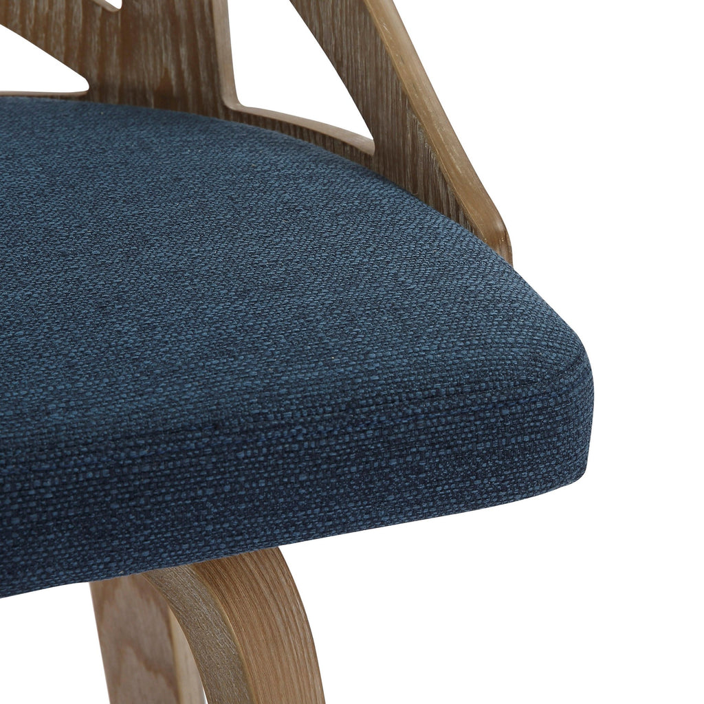 Charlotte 26" Fixed-Height Counter Stool - Set of 2 - Whitewashed Wood, Blue Fabric, Black Metal