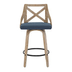 Charlotte 26" Fixed-Height Counter Stool - Set of 2 - Whitewashed Wood, Blue Fabric, Black Metal