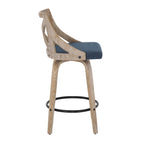 Charlotte 26" Fixed-Height Counter Stool - Set of 2 - Whitewashed Wood, Blue Fabric, Black Metal
