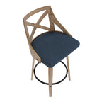 Charlotte 26" Fixed-Height Counter Stool - Set of 2 - Whitewashed Wood, Blue Fabric, Black Metal