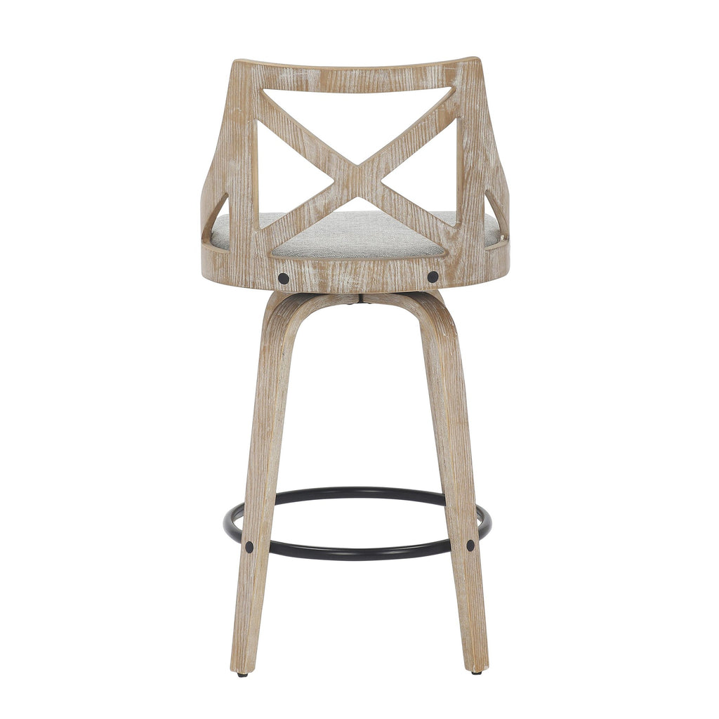 Charlotte 26" Fixed-Height Counter Stool - Set of 2 - Whitewashed Wood, Light Grey Fabric
