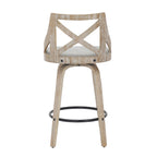 Charlotte 26" Fixed-Height Counter Stool - Set of 2 - Whitewashed Wood, Light Grey Fabric