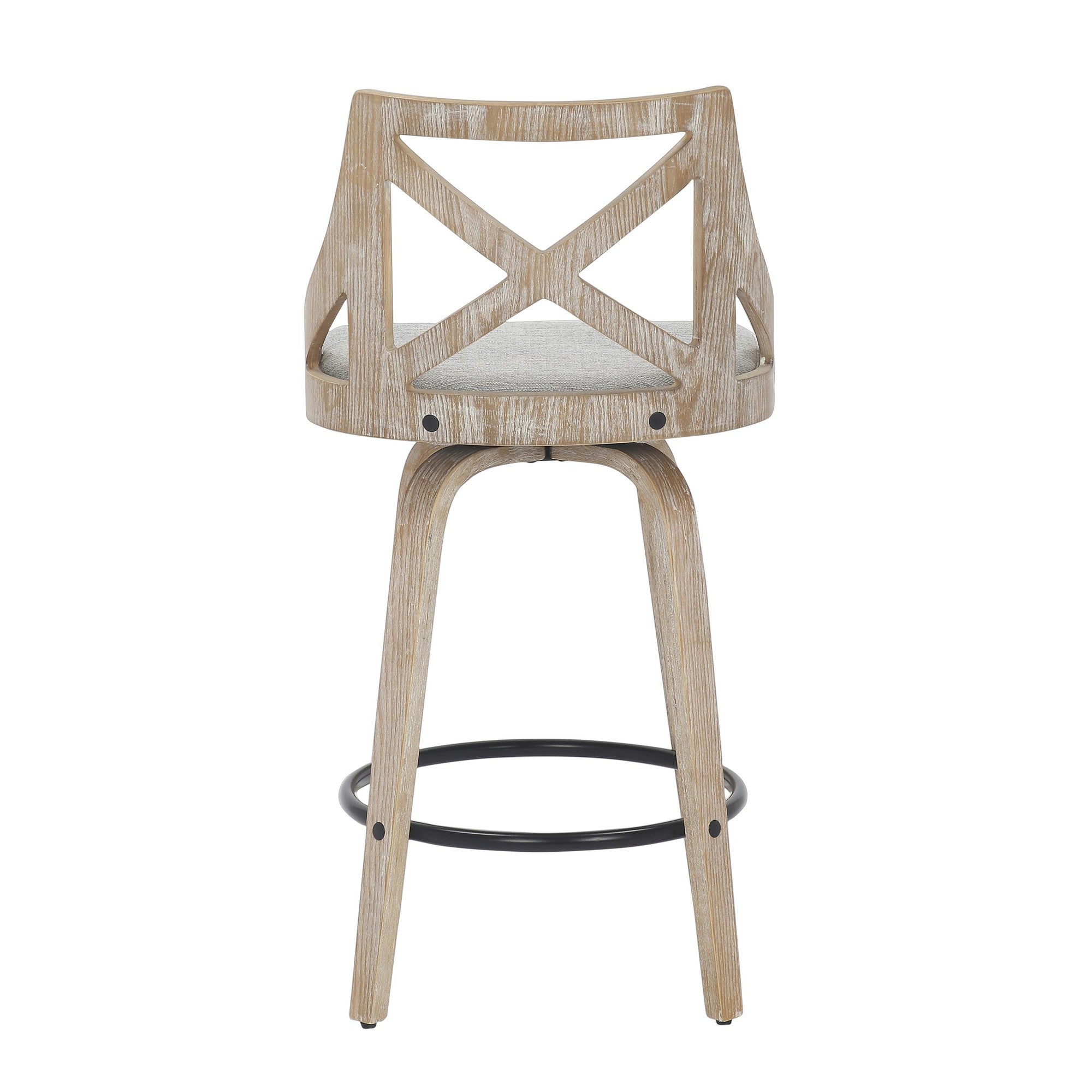 Charlotte 26" Fixed-Height Counter Stool - Set of 2 - Whitewashed Wood, Light Grey Fabric