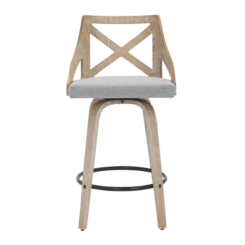 Charlotte 26" Fixed-Height Counter Stool - Set of 2 - Whitewashed Wood, Light Grey Fabric