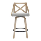 Charlotte 26" Fixed-Height Counter Stool - Set of 2 - Whitewashed Wood, Light Grey Fabric