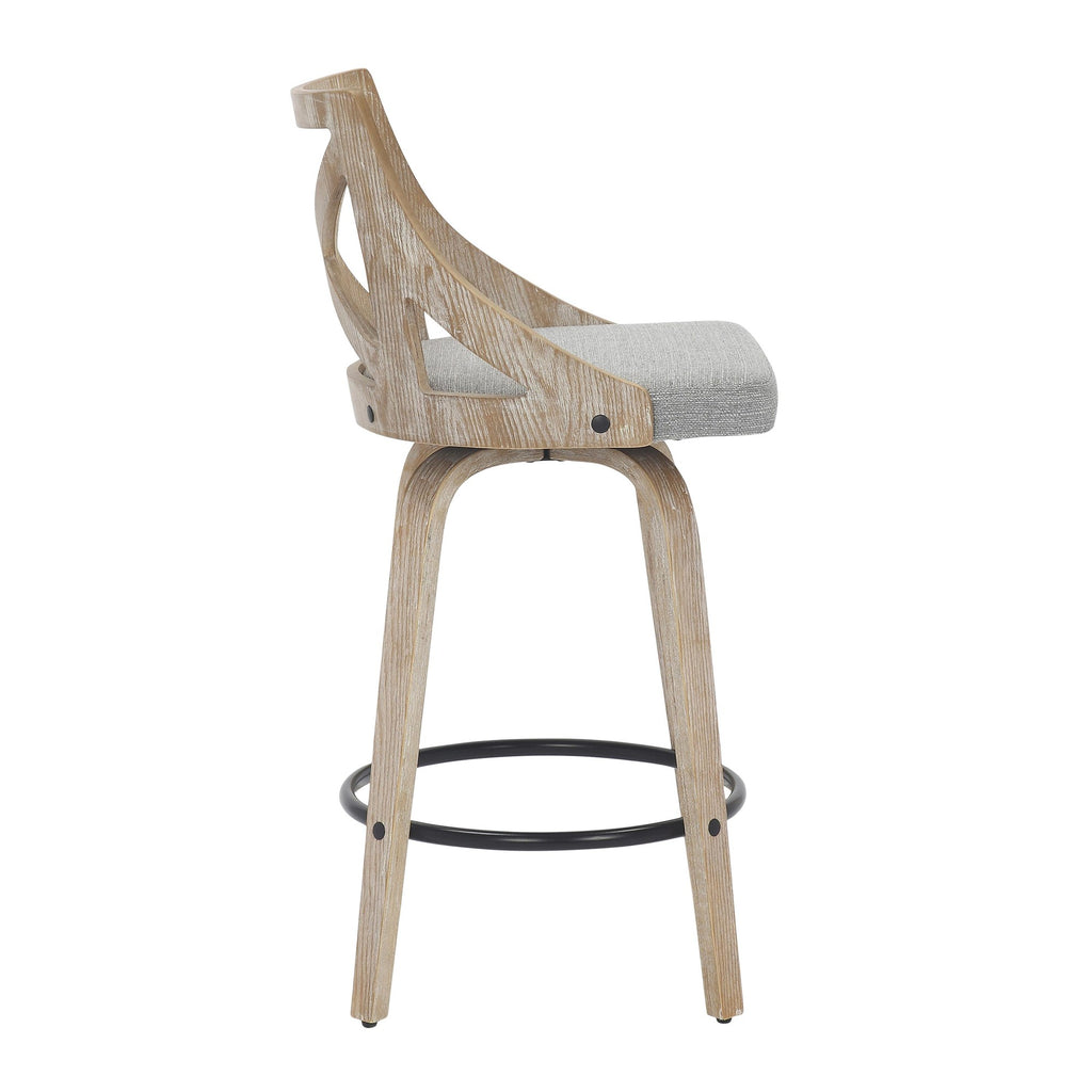 Charlotte 26" Fixed-Height Counter Stool - Set of 2 - Whitewashed Wood, Light Grey Fabric