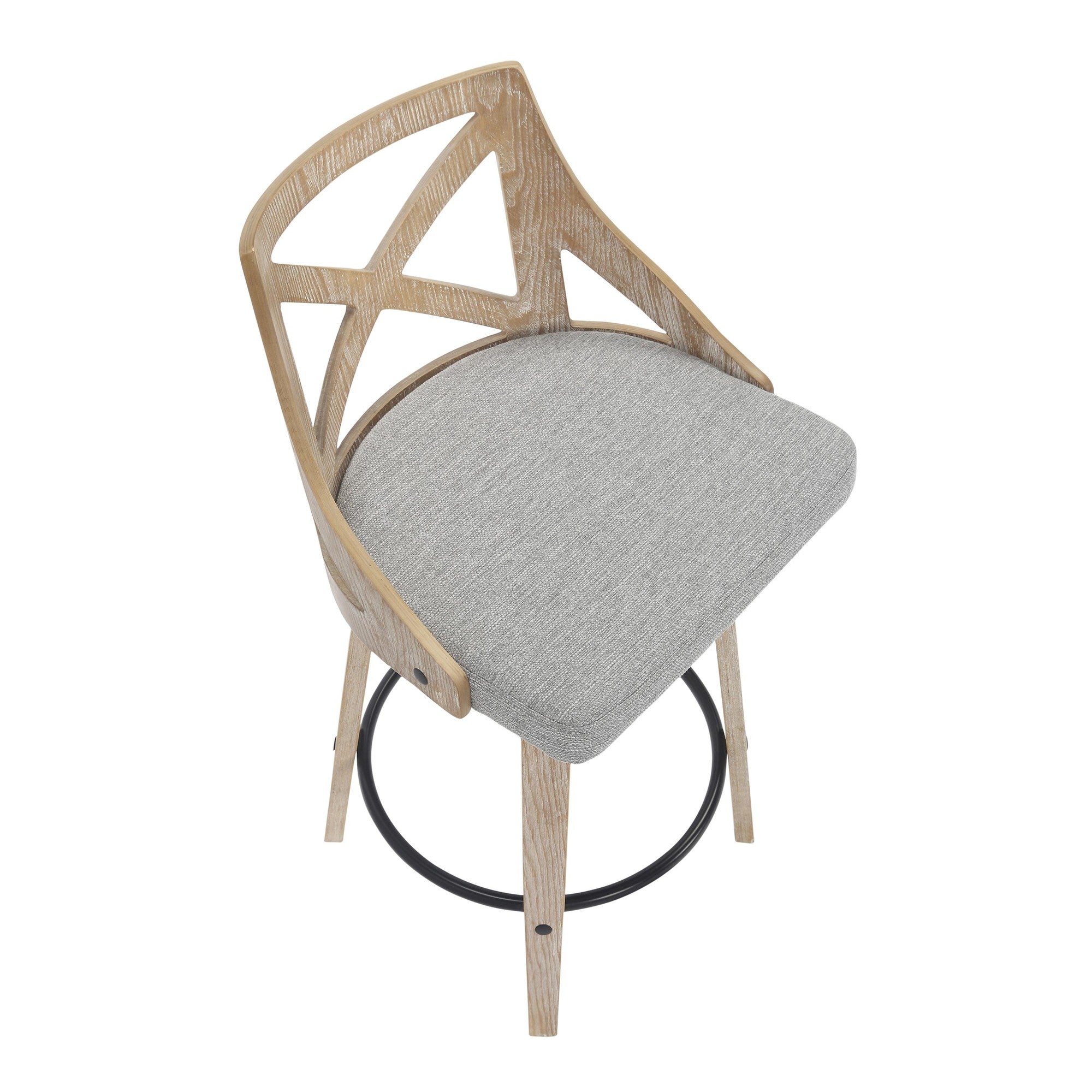 Charlotte 26" Fixed-Height Counter Stool - Set of 2 - Whitewashed Wood, Light Grey Fabric