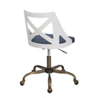 Charlotte Swivel Accent Chair - Antique Copper Metal, White Textured Wood, Blue Fabric