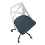 Charlotte Swivel Accent Chair - Antique Copper Metal, White Textured Wood, Blue Fabric
