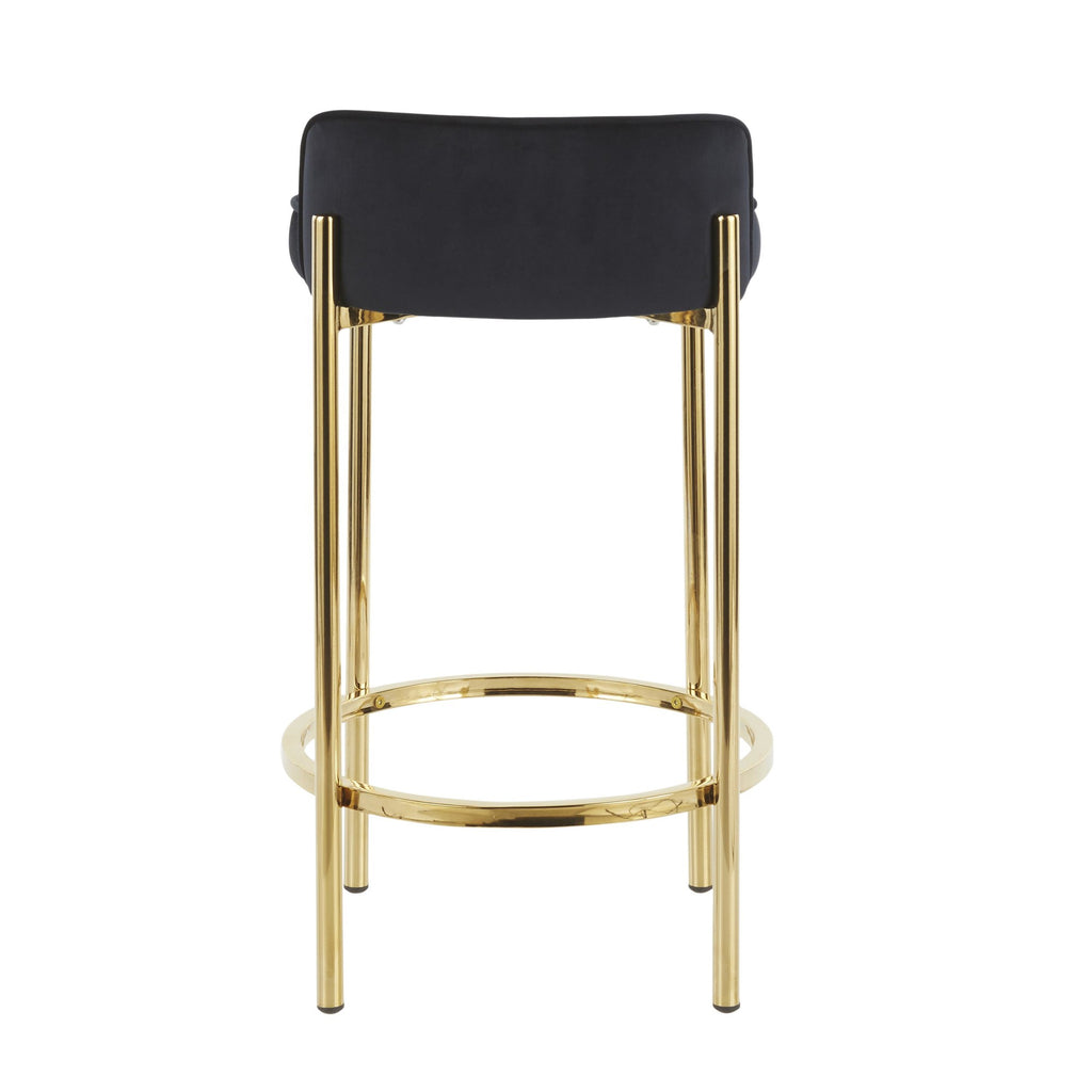 Chloe 26" Fixed-Height Counter Stool - Set of 2 - Gold Metal, Black Velvet