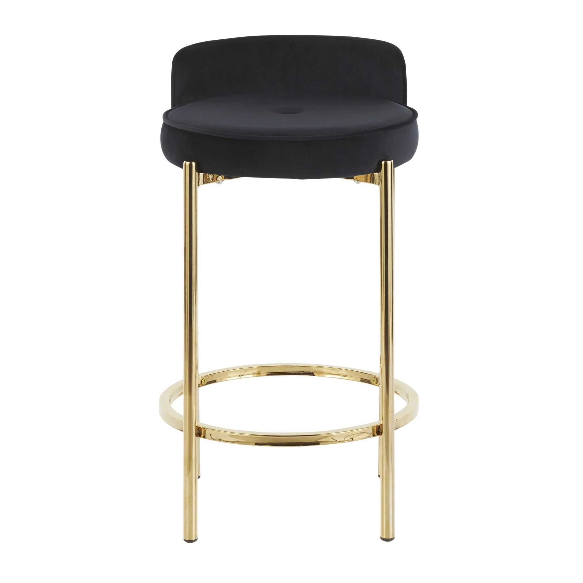 Chloe 26" Fixed-Height Counter Stool - Set of 2 - Gold Metal, Black Velvet