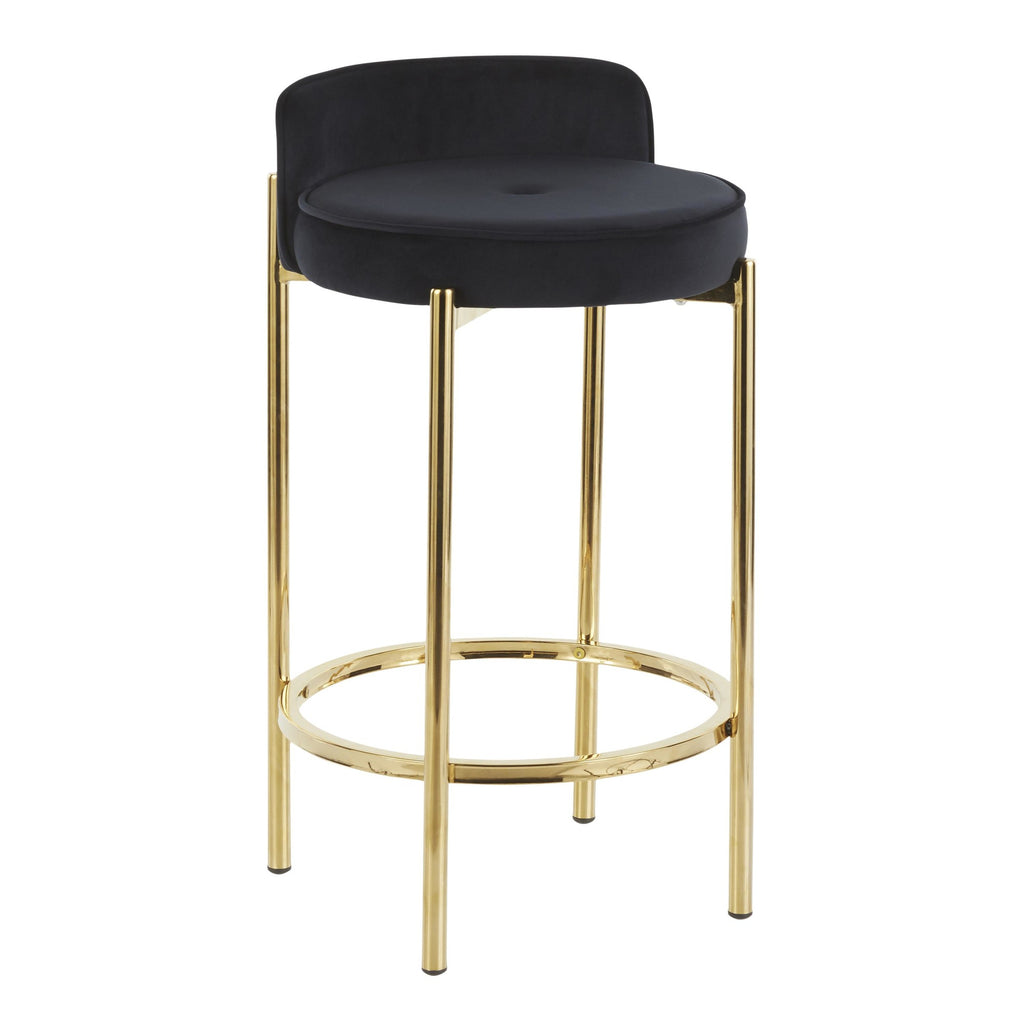 Chloe 26" Fixed-Height Counter Stool - Set of 2 - Gold Metal, Black Velvet