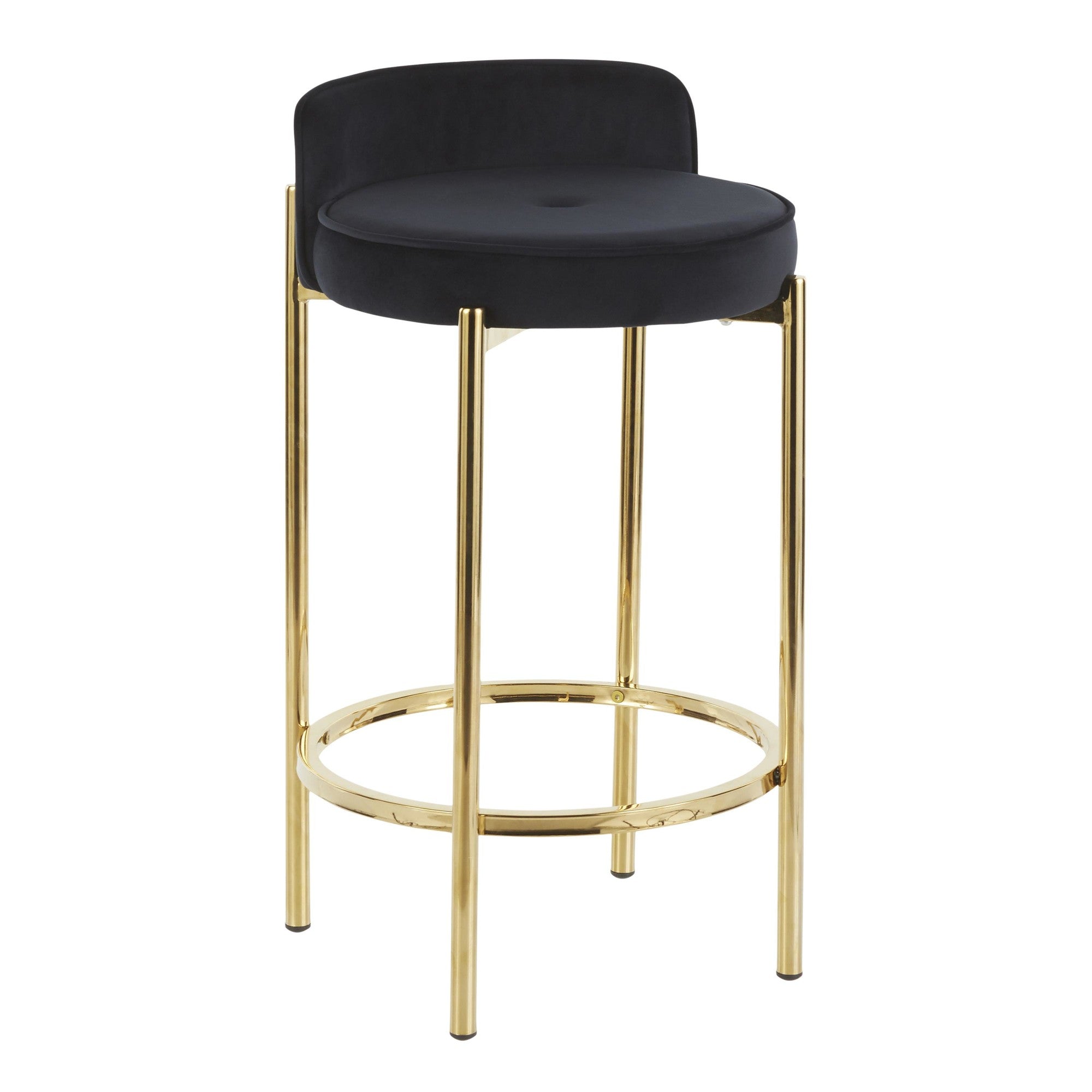 Chloe 26" Fixed-Height Counter Stool - Set of 2 - Gold Metal, Black Velvet