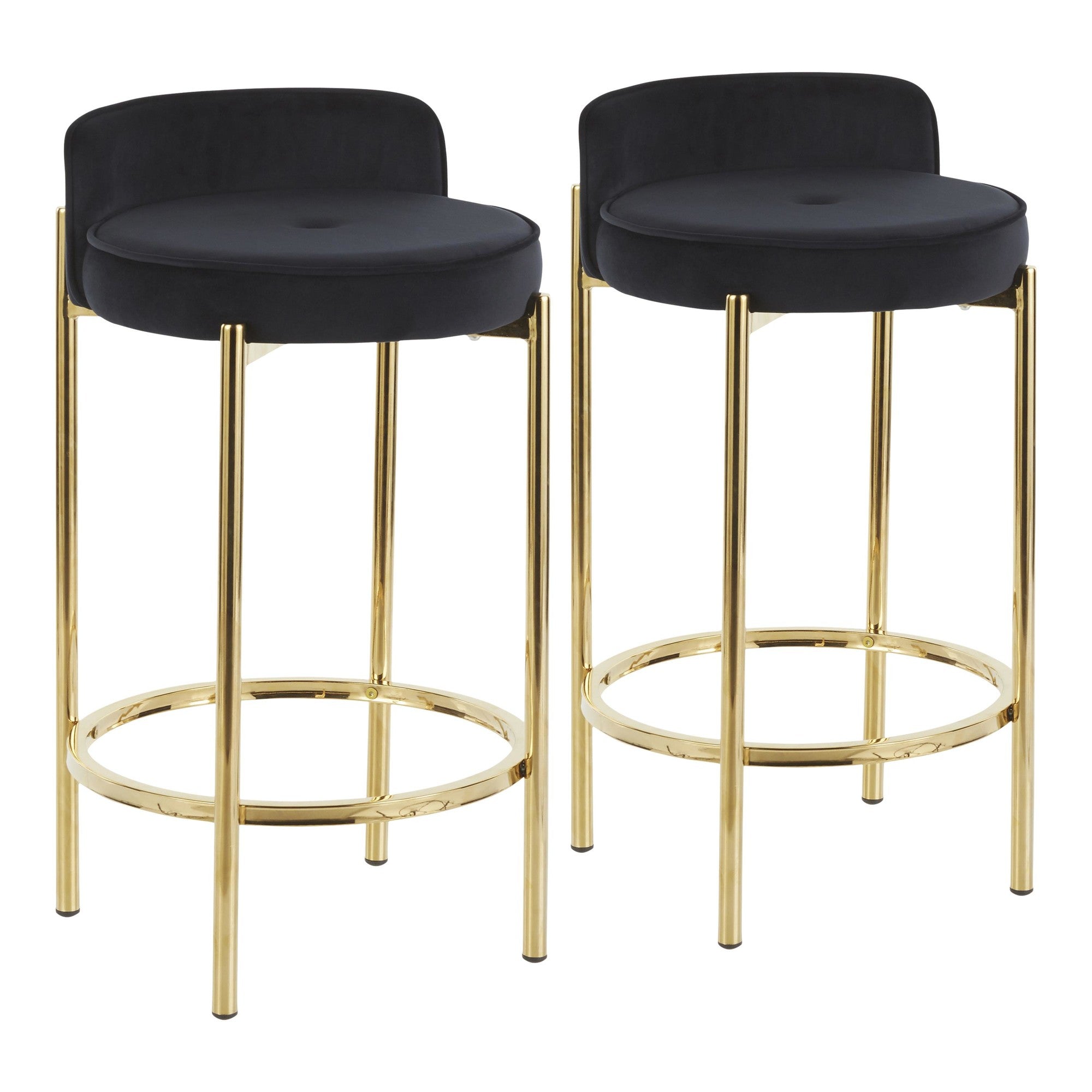 Chloe 26" Fixed-Height Counter Stool - Set of 2 - Gold Metal, Black Velvet